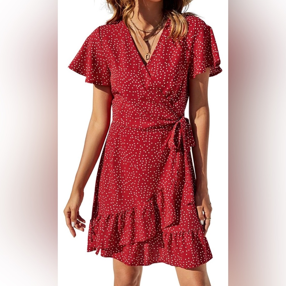 Elegant Red Polka Dot Mini Dress